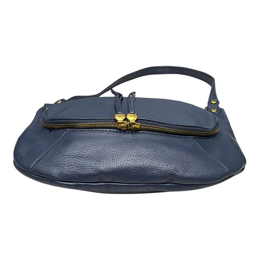 HOBO Fern Medium Shoulder Bag Navy Pebbled Leather Brass Hardware Slouchy - Picture 9 of 13